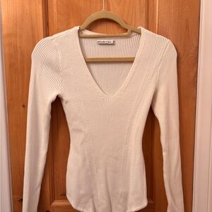 Abercrombie White Ribbed V-Neck Sweater Bodysuit
